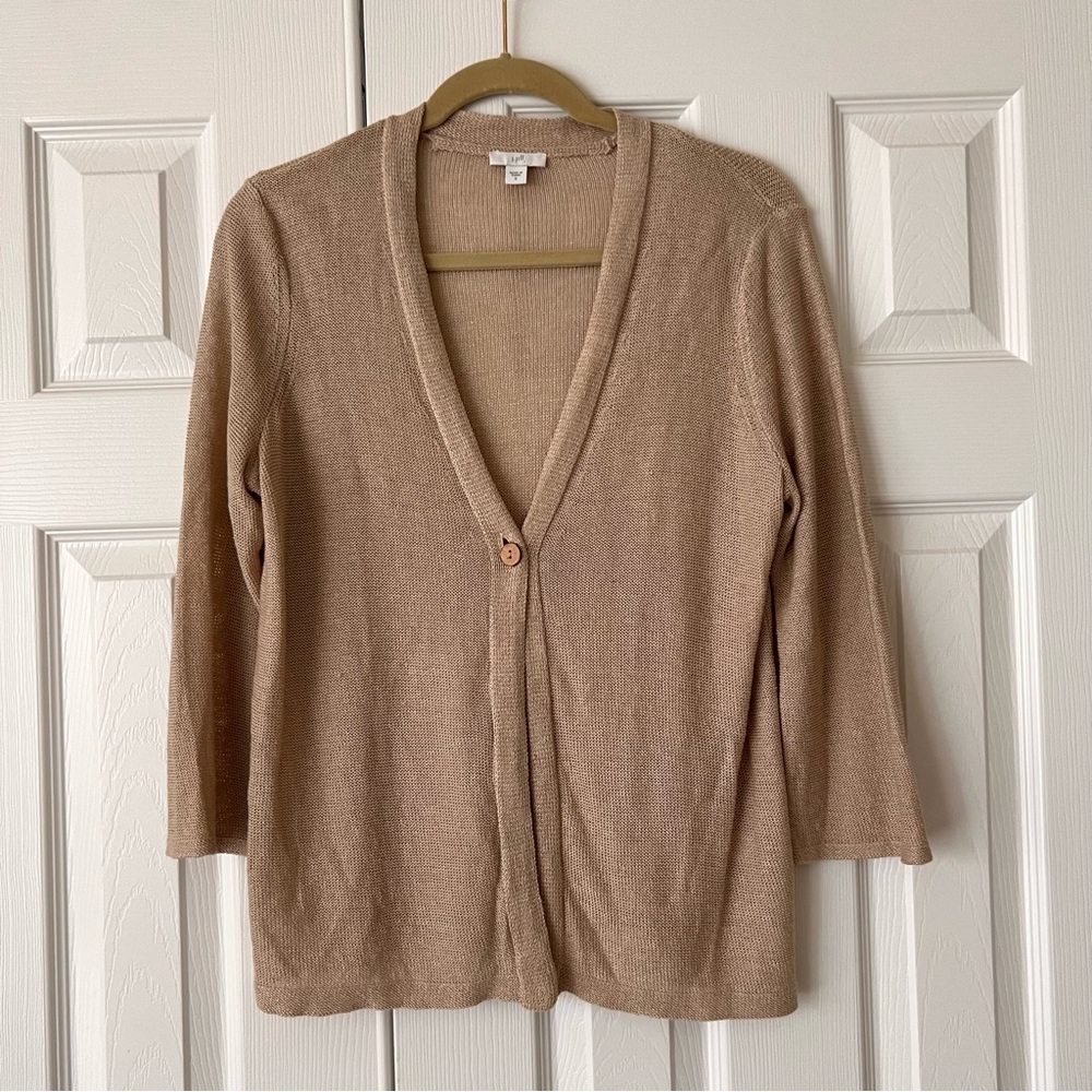 J Jill lagenlook linen blend cardigan beige knit sz small